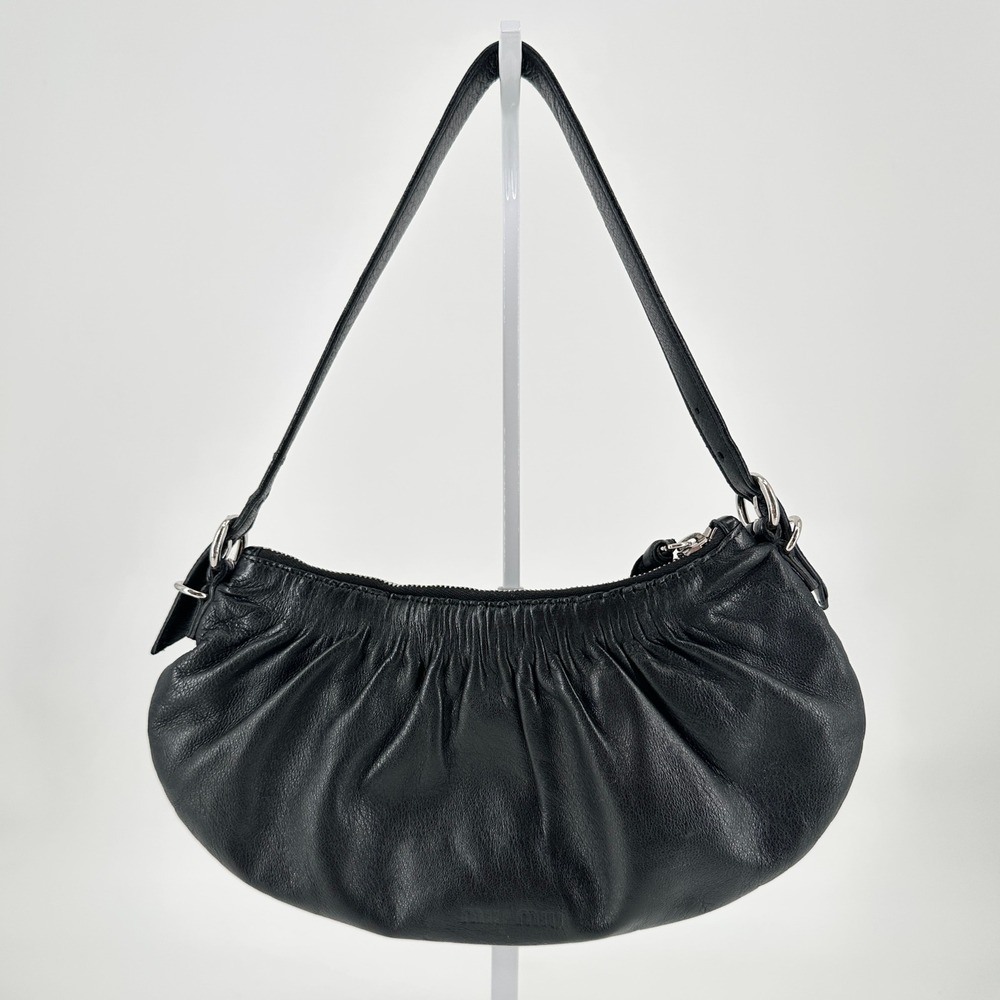 Miu Miu Vintage Black Leather Ruched Shoulder Bag Small Hobo Y2K Made in Italy